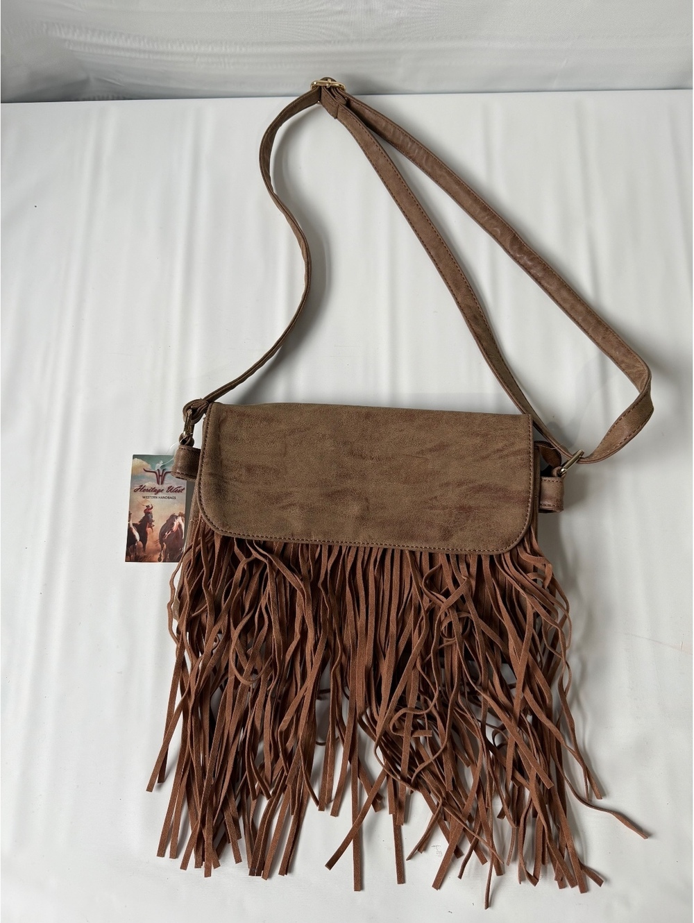 Heritage West Western Fringe Crossbody Bag Brown Faux Suede Boho Cowgirl NWT